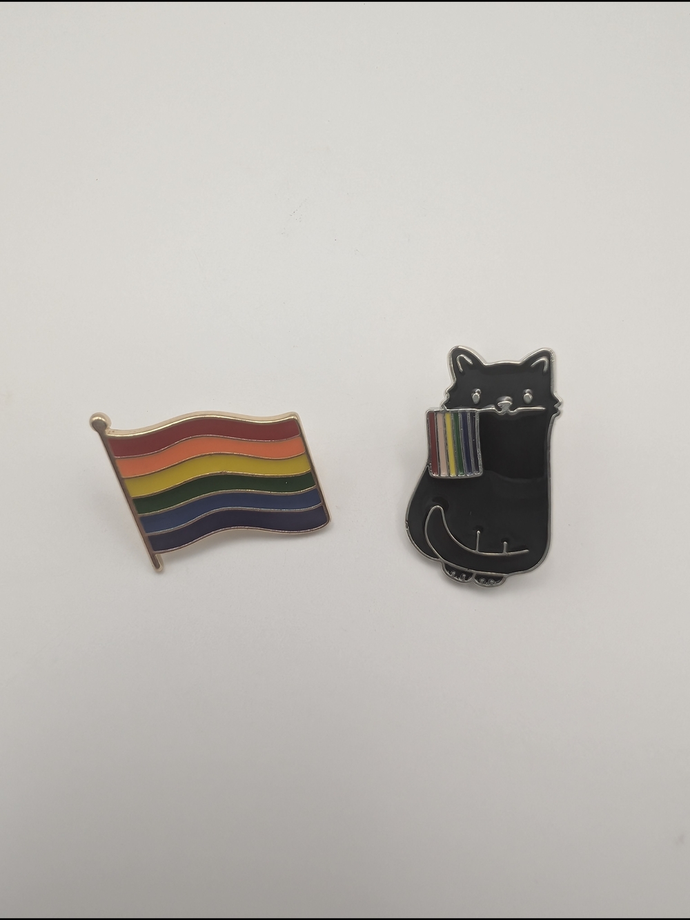 2 Enamel  Pins Pride rainbow Flag & Black Cat Pride Flag Set Brand New LGBT